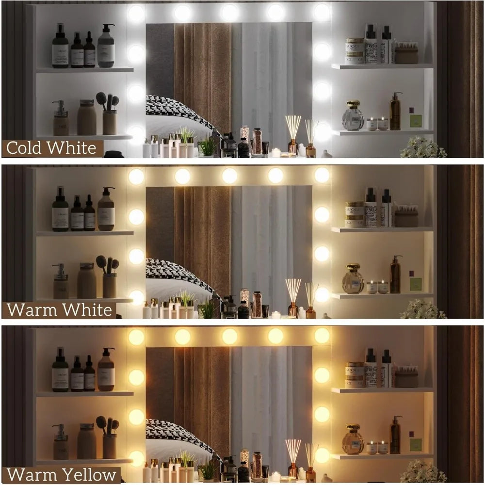 61.9‘’L Large Desk Set with Mirror & Lights