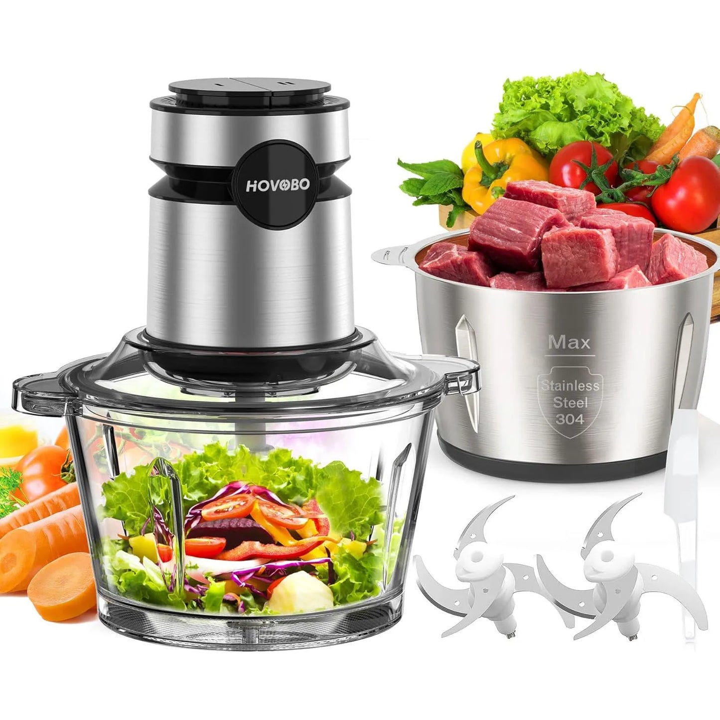 500W Electric Food Processor, Glass Bowl Multifunctional Vegetable Food Chopper