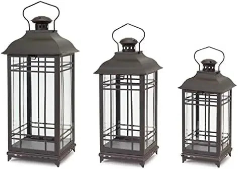 Metal and Glass Outdoor Porch Décor Lantern Set of 3