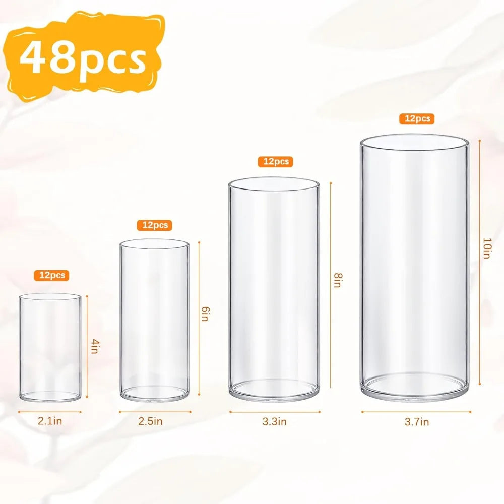 48 Pack Glass Cylinder Vases 4,6,8,10 Inch Tall