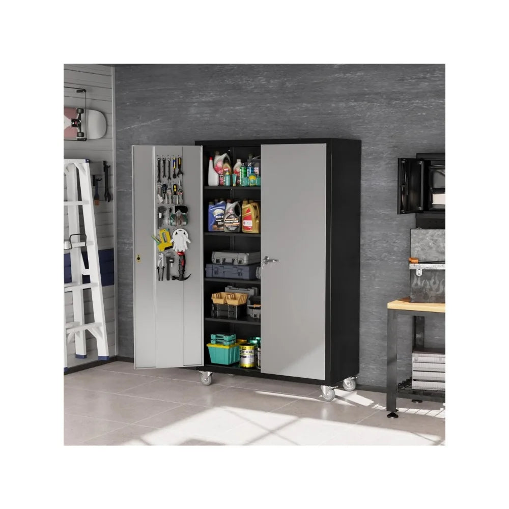 Metal Storage Cabinet With Pegboards Locking Doors