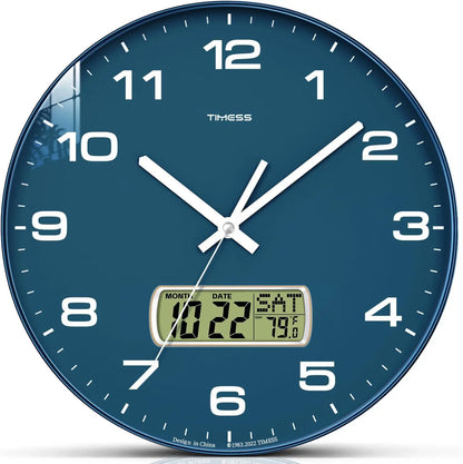 Wall Clock,3 Sizes 4 Colors with Calendar and Fahrenheit Temperature Display