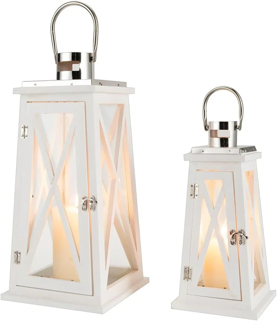 Wood Candle Lantern Holders with Tempered Glass