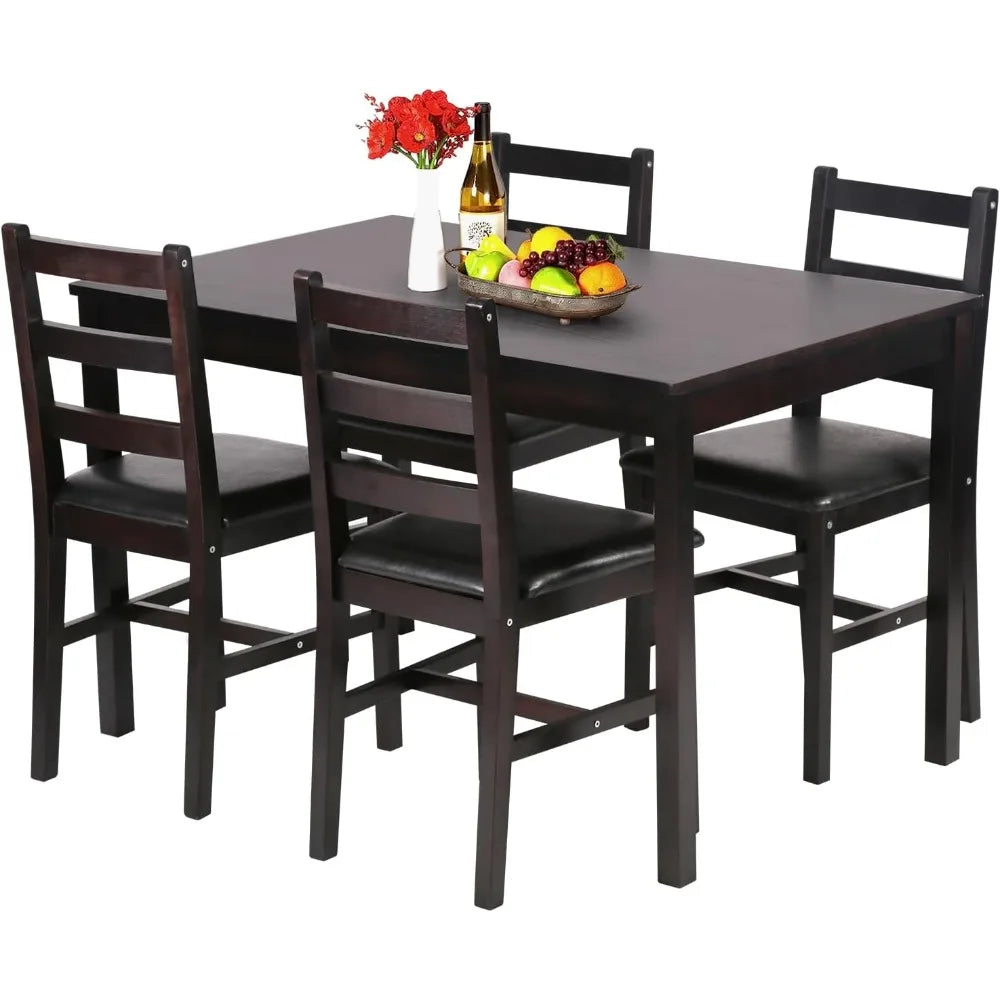 Kitchen Table and Chairs for 4 Dining Room Table Set Kitchen Sets for Small Space,Dark Brown,100% solid wood