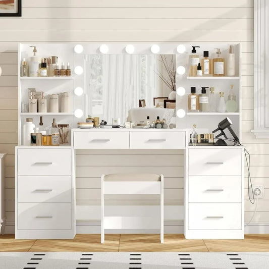 61.9‘’L Large Desk Set with Mirror & Lights