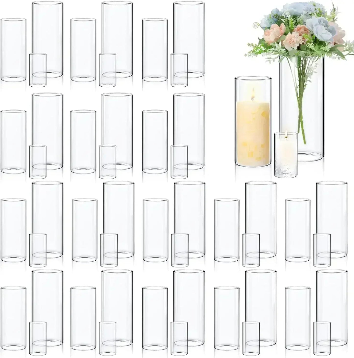 9.5" High x4.5 Wide 48 Pcs Glass Cylinder Vase Bulk Clear