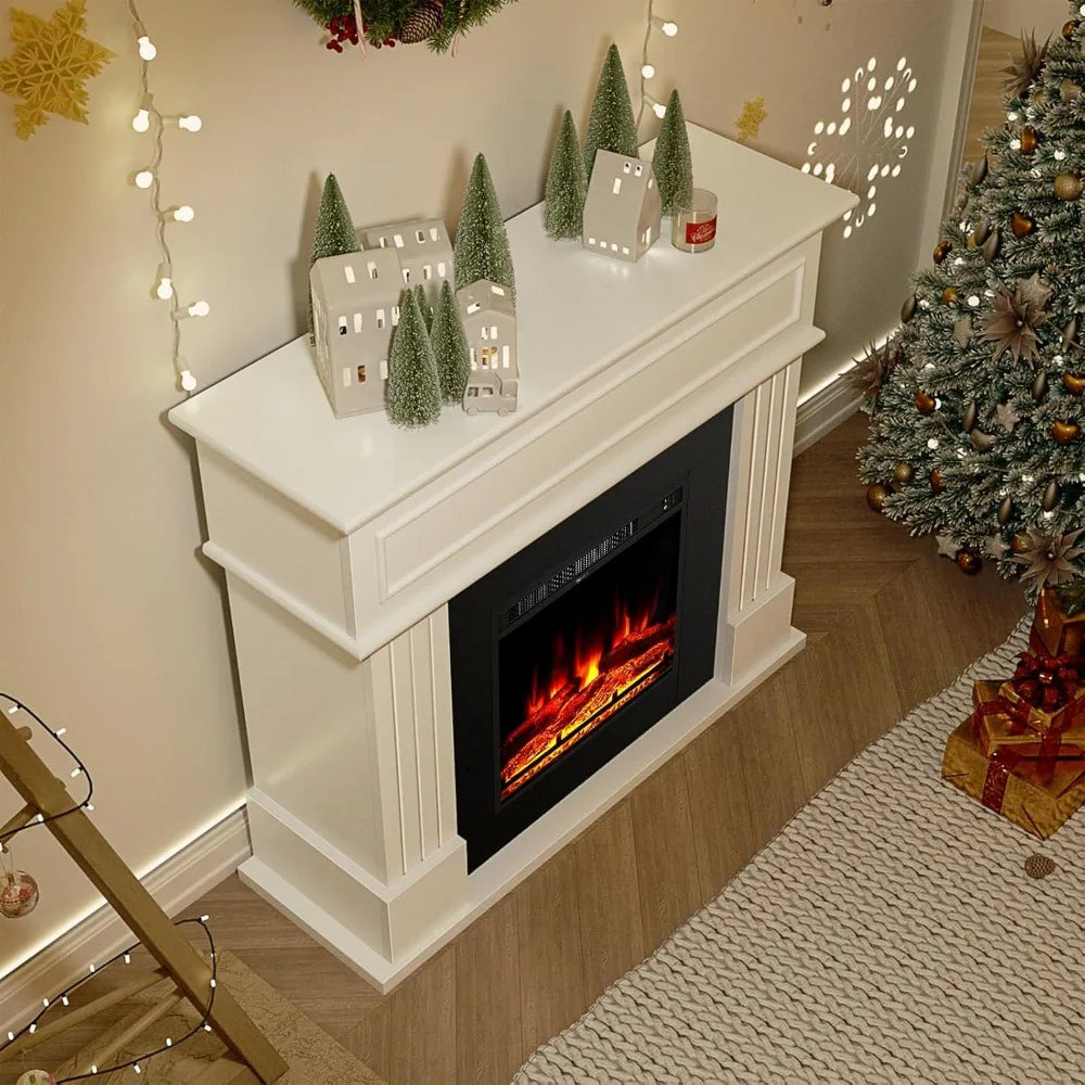 42''W Electric Fireplace with Mantel, Stand with 18’’ Electric Heater