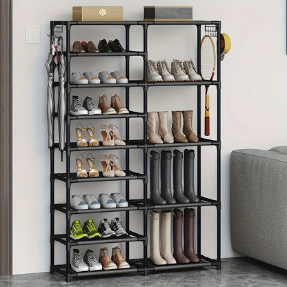9-Tier Tall Shoe Rack, Large Capacity Organizer with Hooks
