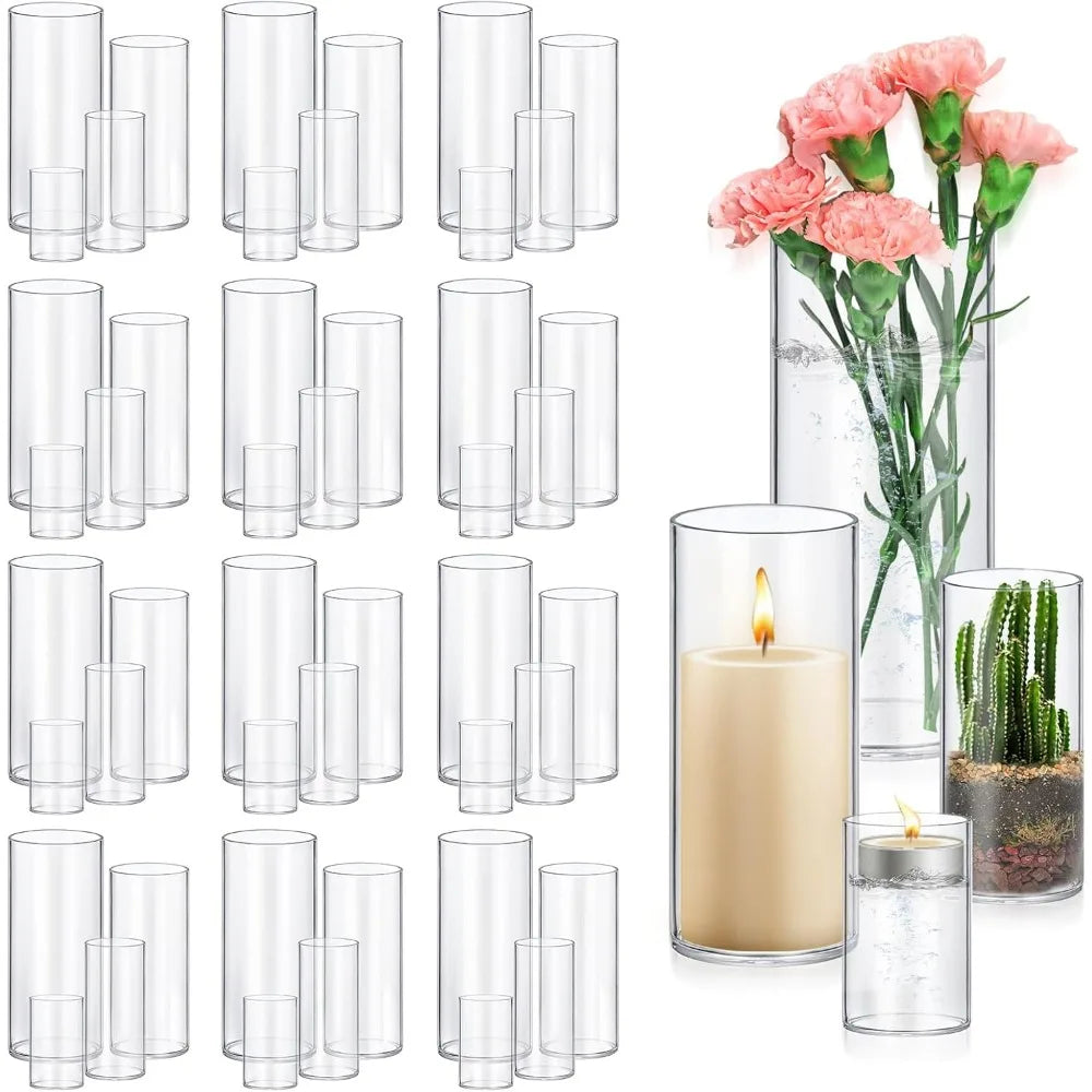 48 Pack Glass Cylinder Vases 4,6,8,10 Inch Tall