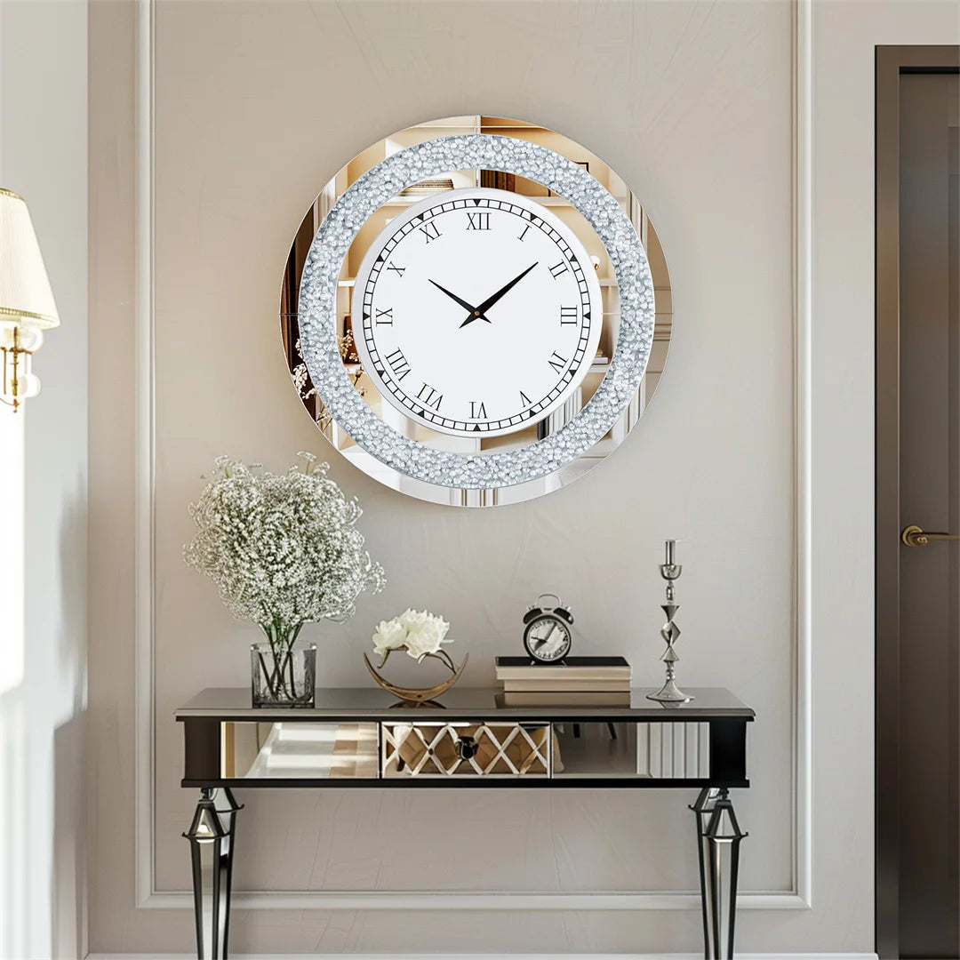 Wall Clock Mirror Clock Sparkle Bling Round Diamond