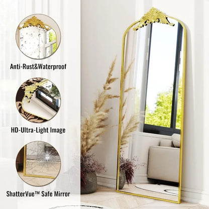 21"x64" Gold Arched Full-Length Mirror with Stand