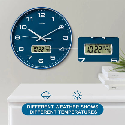 Wall Clock,3 Sizes 4 Colors with Calendar and Fahrenheit Temperature Display