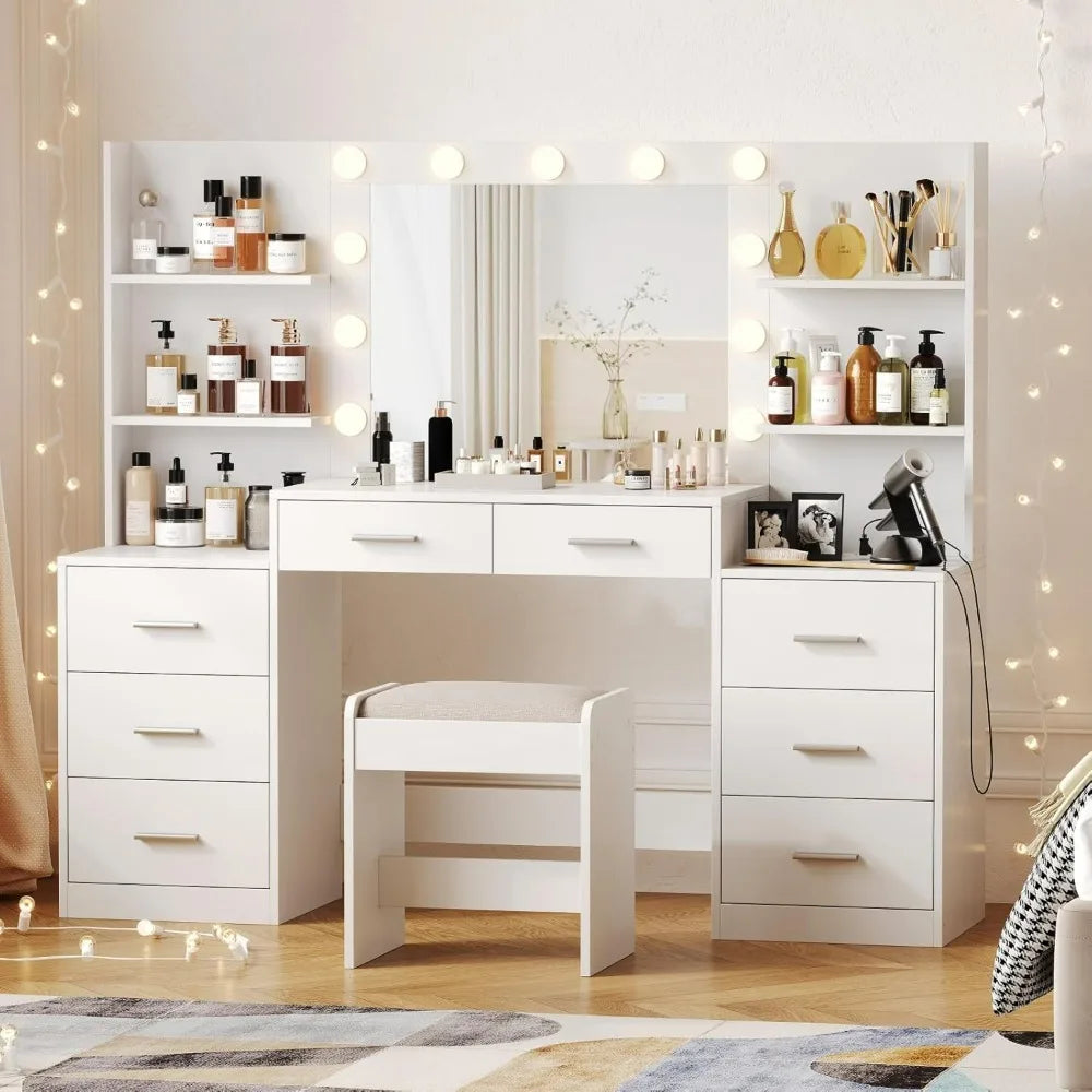61.9‘’L Large Desk Set with Mirror & Lights
