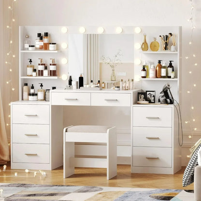 61.9‘’L Large Desk Set with Mirror & Lights