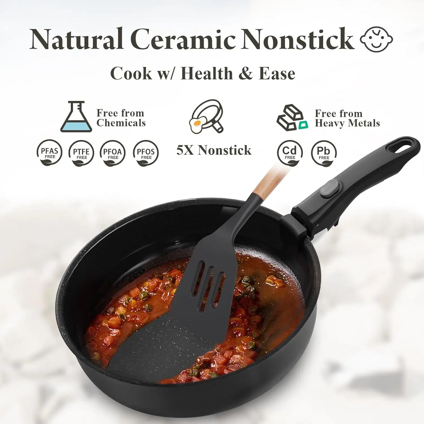 Ceramic Nonstick Cookware Set, 17 Pieces