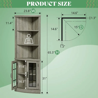 65" Tall Display Cabinet with Glass Doors & Adjustable Shelve