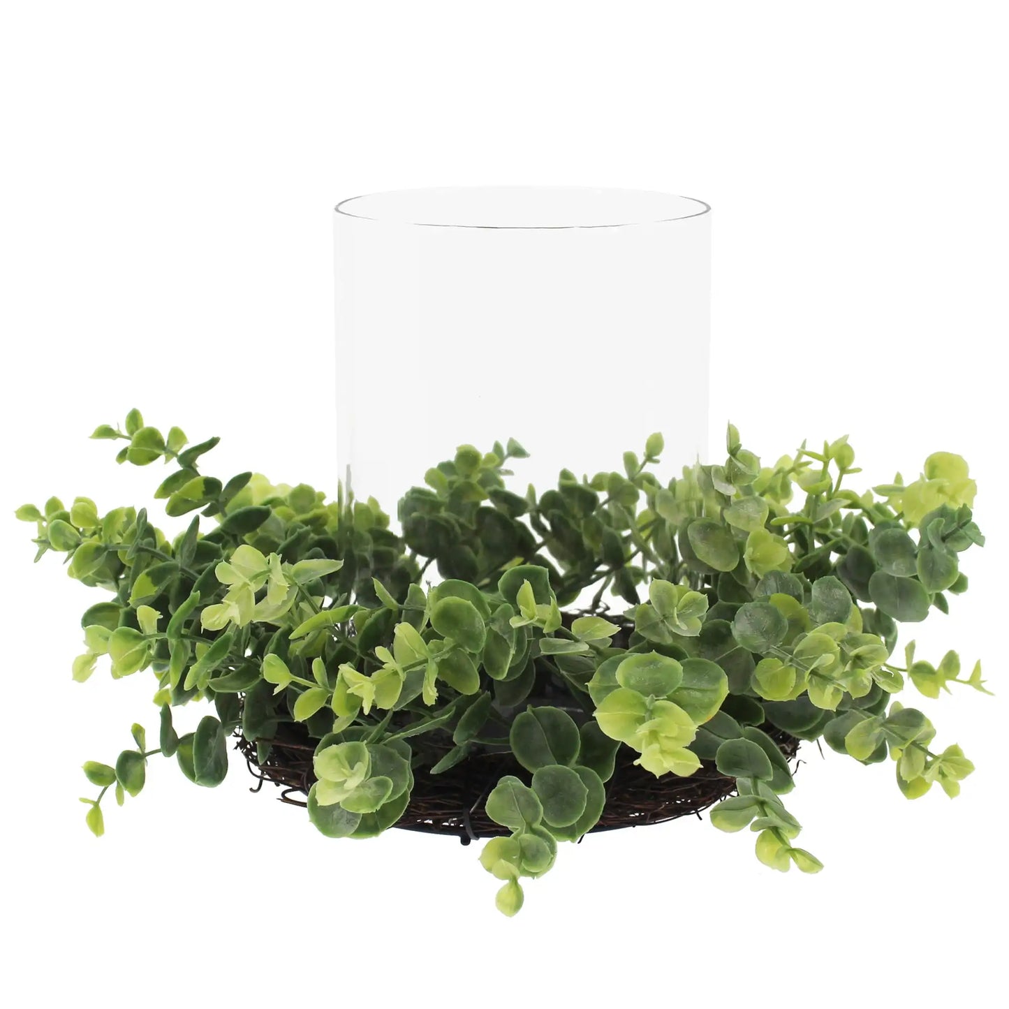 8" Pillar Candle Holder with Artificial Eucalyptus