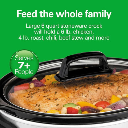 6-Quart Slow Cooker with 3 Cooking Settings, Multi-functional Pot