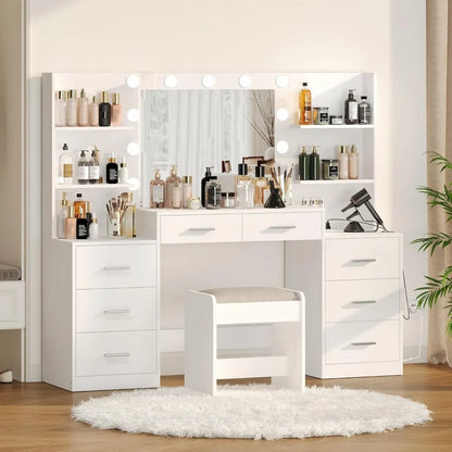61.9‘’L Large Desk Set with Mirror & Lights