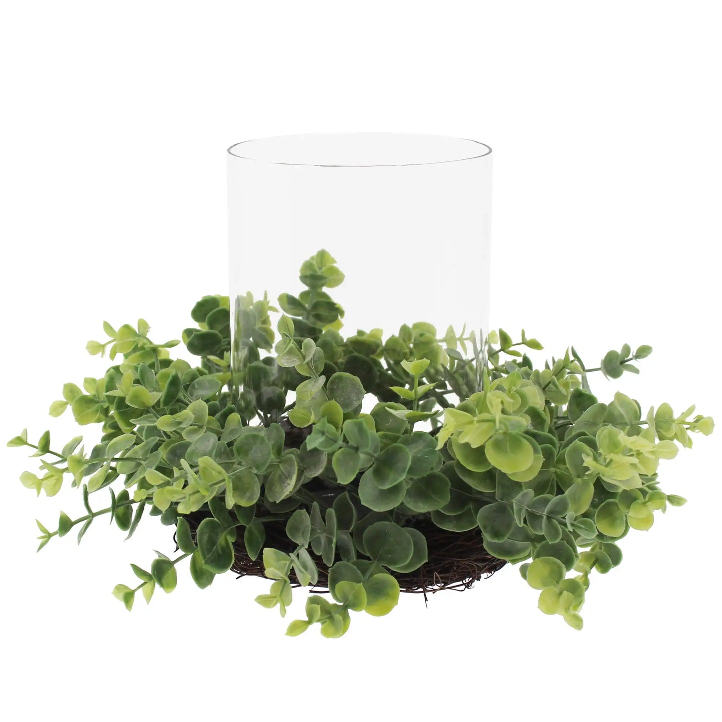 8" Pillar Candle Holder with Artificial Eucalyptus