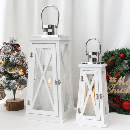 Wood Candle Lantern Holders with Tempered Glass