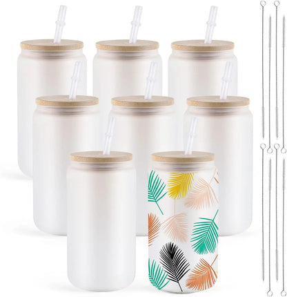 8 Pack 16OZ Frosted/Clear Glass Sublimation Tumblers