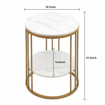 2-Tier White Marble Side Table Nightstand
