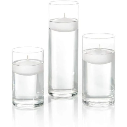 Set of 36 Floating Candles and Cylinder Vases