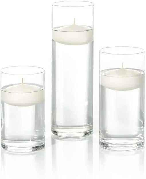 Set of 36 Floating Candles and Cylinder Vases