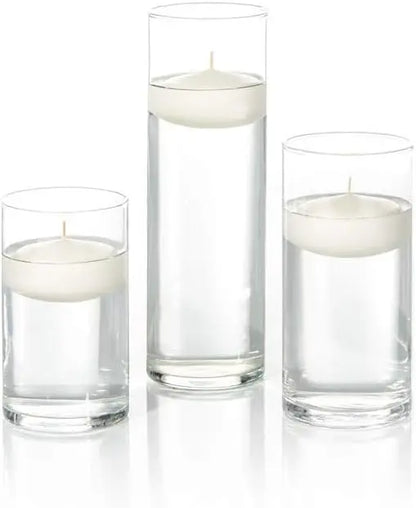 Set of 36 Floating Candles and Cylinder Vases