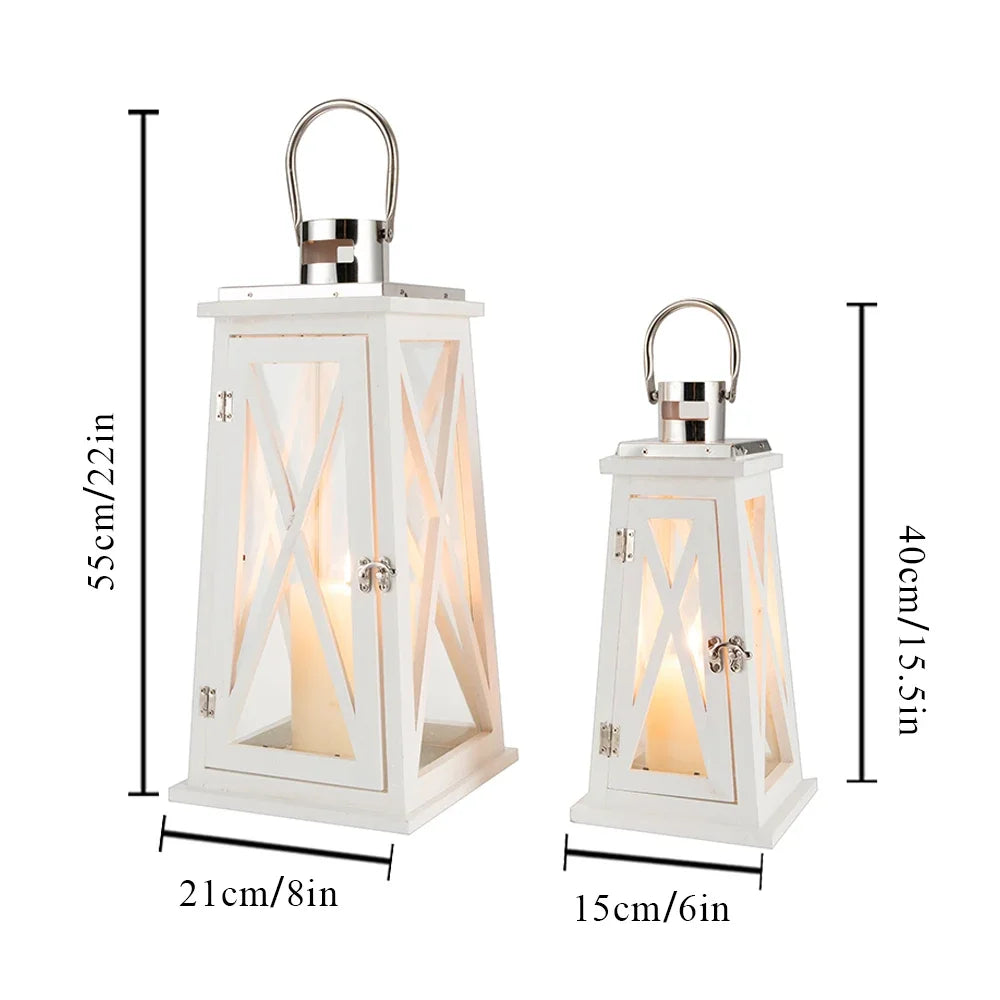 Wood Candle Lantern Holders with Tempered Glass