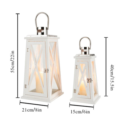 Wood Candle Lantern Holders with Tempered Glass