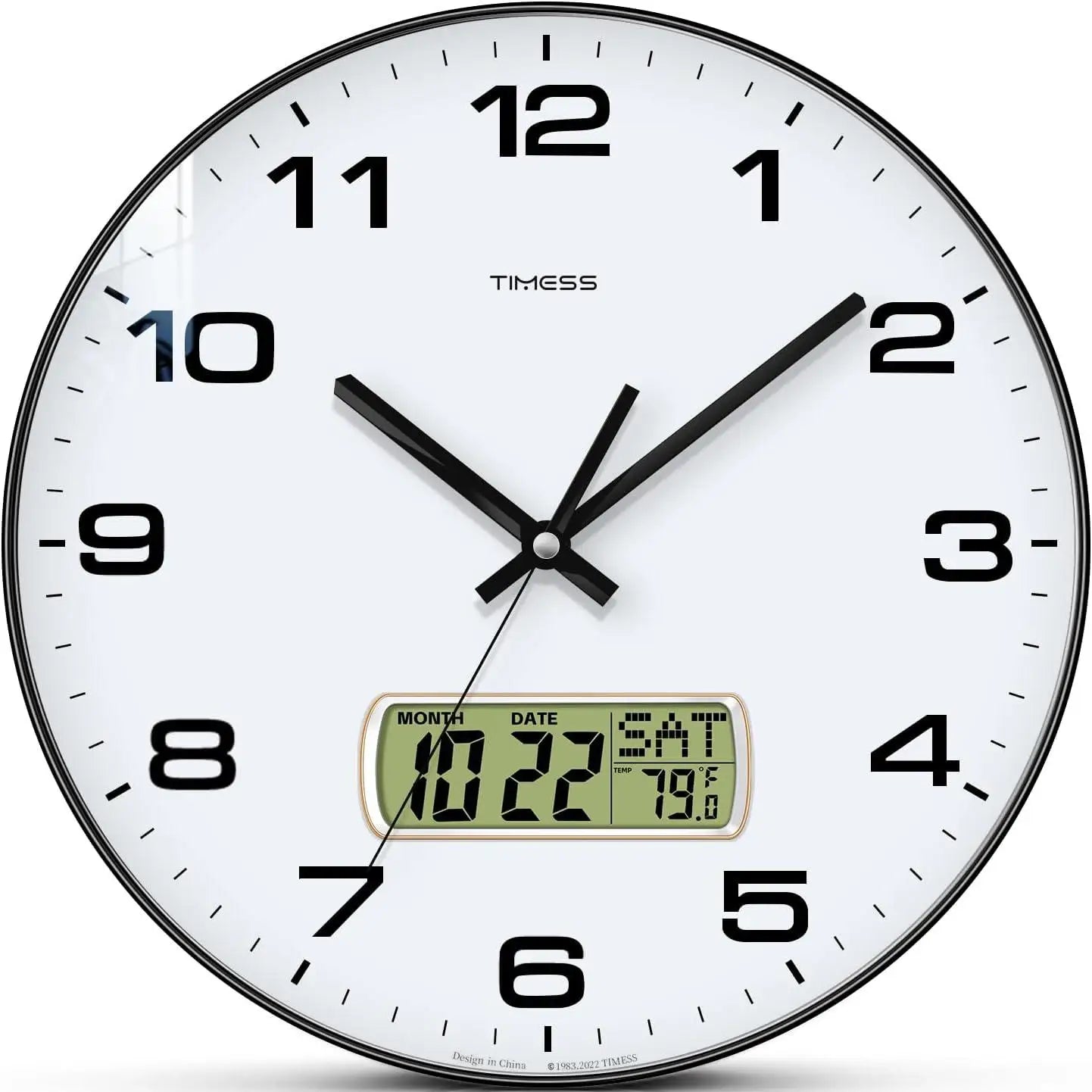 Wall Clock,3 Sizes 4 Colors with Calendar and Fahrenheit Temperature Display