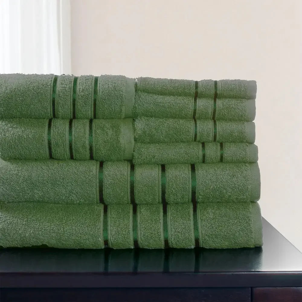 8-Piece Plush 100% Cotton Bath Towel Set Washcloths Hand Towels Bath Towels Solid Green