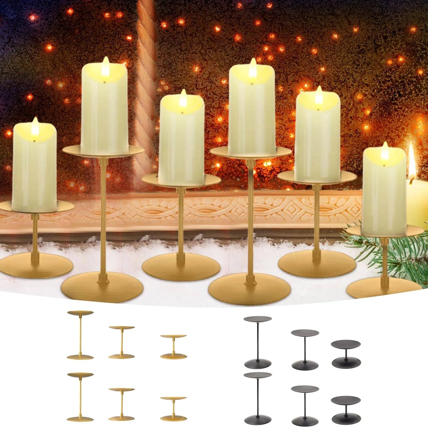 2.7''/4''/6'' Holder 6 Pcs Fireplace Candles For Inside Fireplace