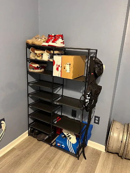 9-Tier Tall Shoe Rack, Large Capacity Organizer with Hooks