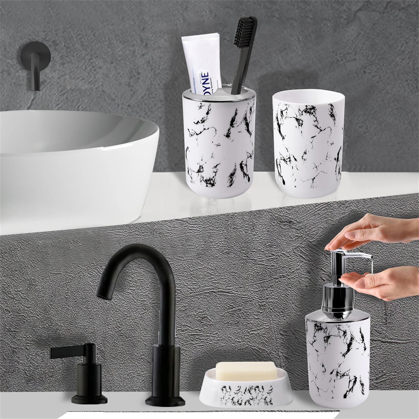 5-piece white/black marble set