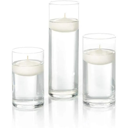 Set of 36 Floating Candles and Cylinder Vases