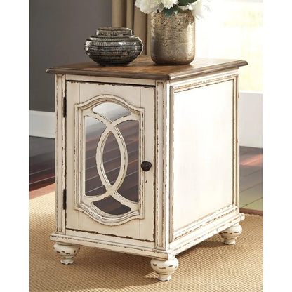 End Table, White/Brown Wood