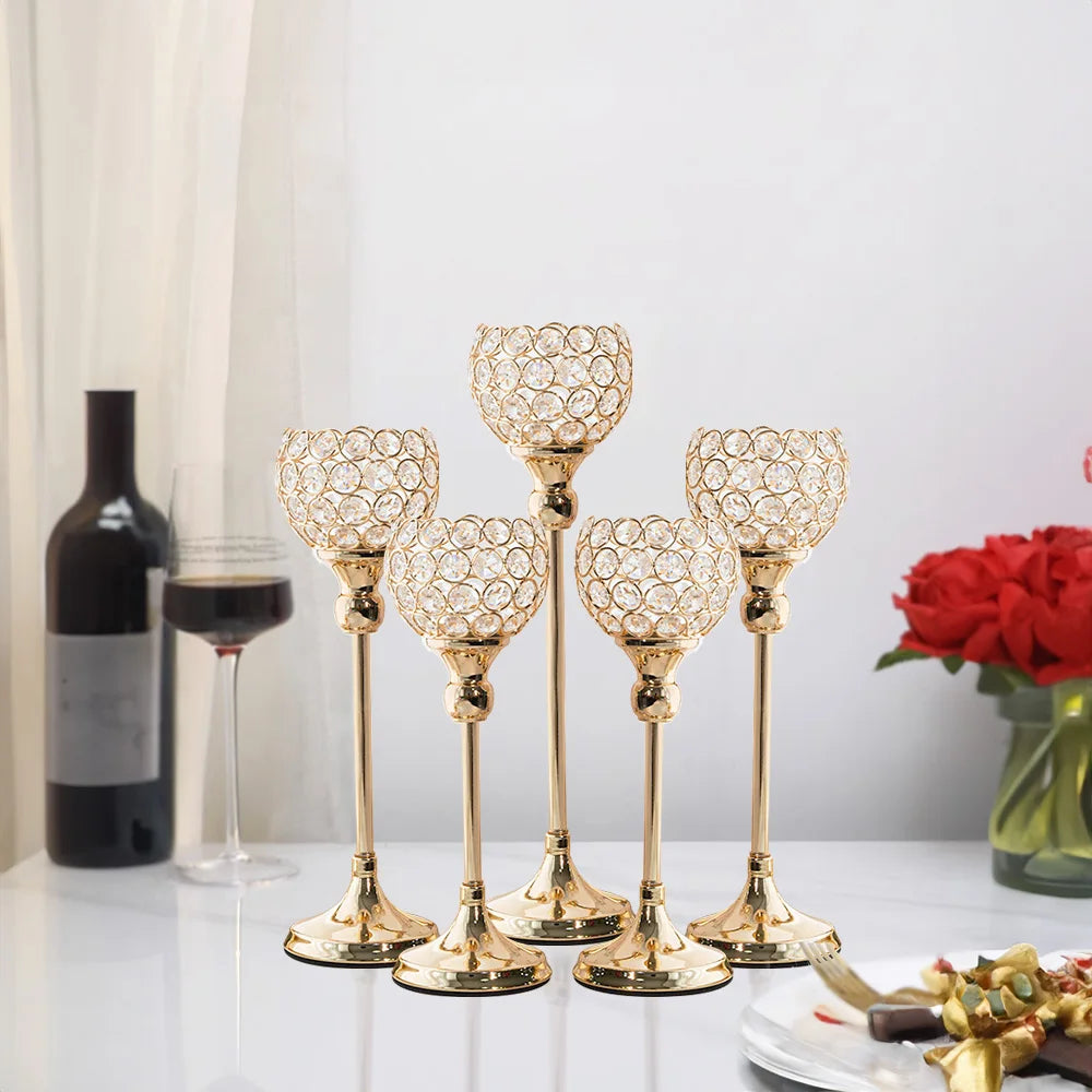 Gold and Silver Crystal Holders for Wedding Centerpieces, 5PCs per Set