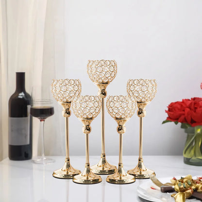 Gold and Silver Crystal Holders for Wedding Centerpieces, 5PCs per Set