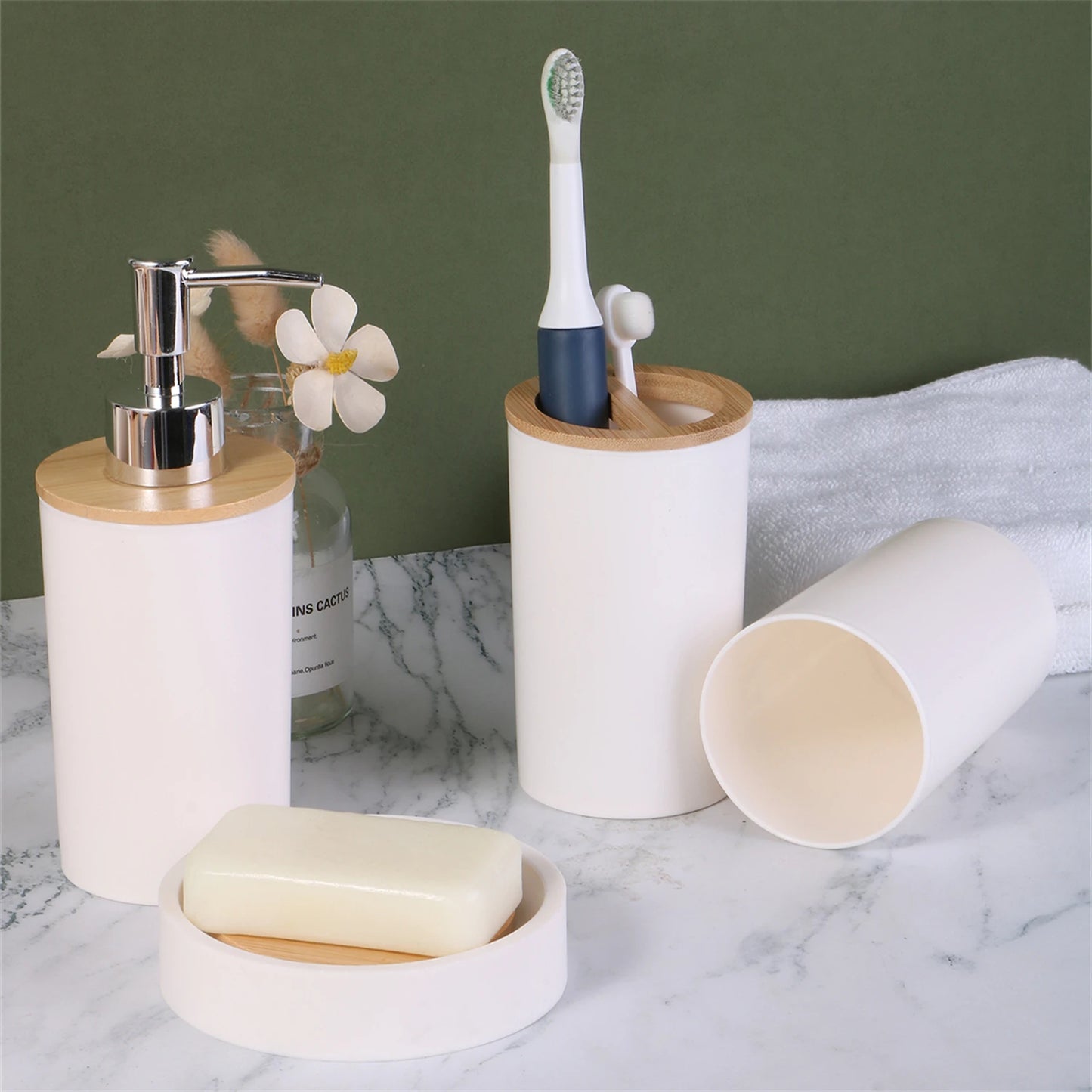 6PCS  Bamboo Lid Bathroom Kit