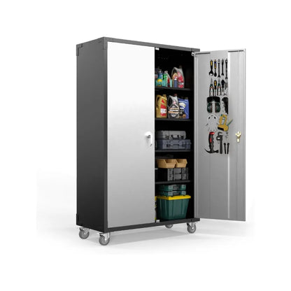 Metal Storage Cabinet With Pegboards Locking Doors