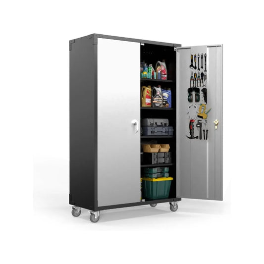 Metal Storage Cabinet With Pegboards Locking Doors