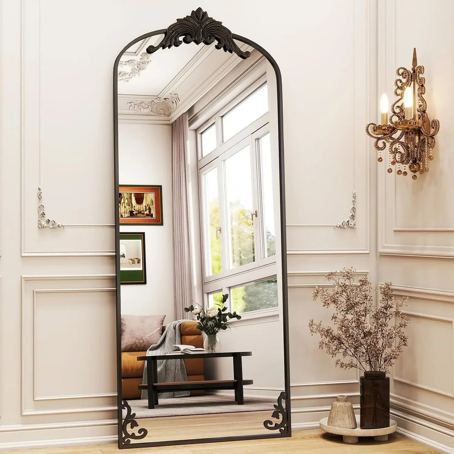 21"x64" Gold Arched Full-Length Mirror with Stand