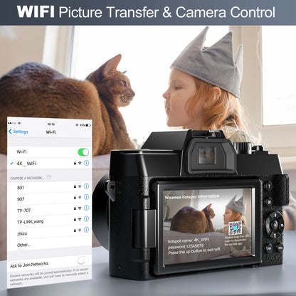 Digital Photography Camera 4K WIFI Web Cam 3" Flip Screen