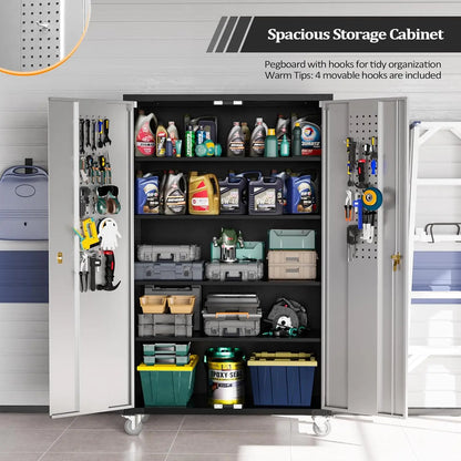 Upgraded Wide & Deep Garage Storage Cabinet with wheels