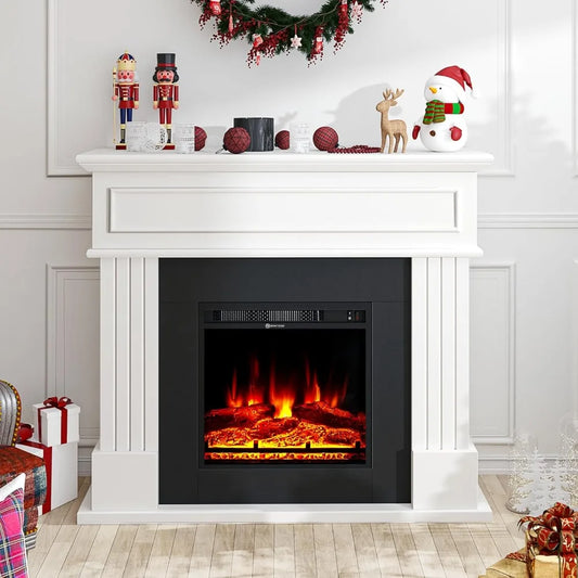 42''W Electric Fireplace with Mantel, Stand with 18’’ Electric Heater