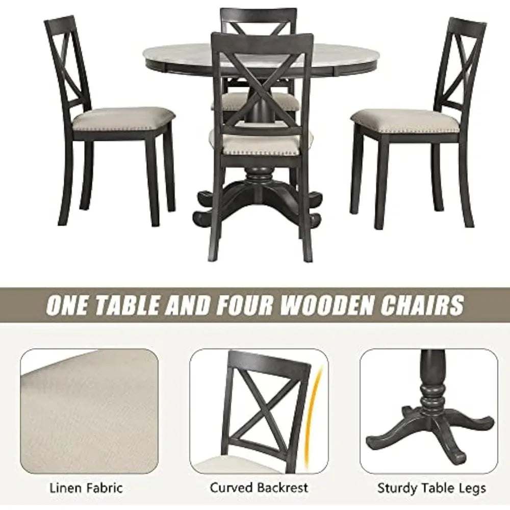 4 with Chairs Set Faux Marble Small Round