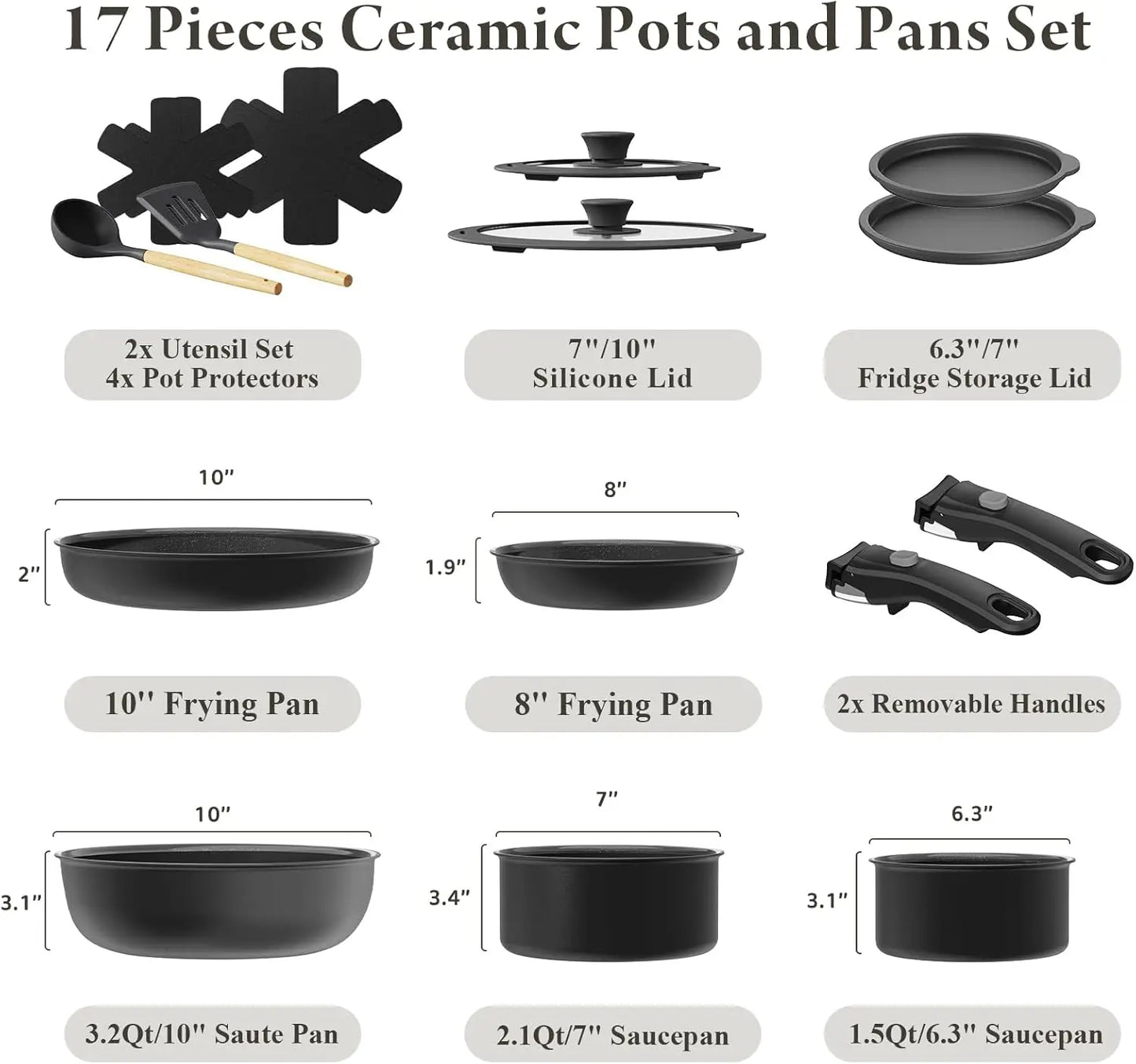 Ceramic Nonstick Cookware Set, 17 Pieces